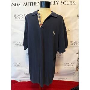 Burberry Men’s Polo Shirt XXL Navy Nova Check Placket Short Sleev